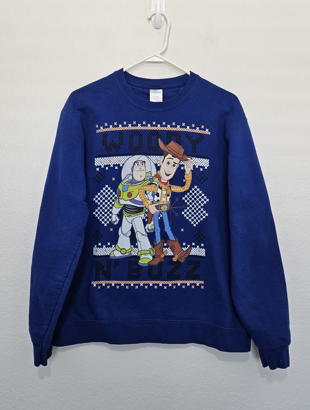 Disney Pixar Woody N' Buzz Sew Toy Story Ring Spun Sweatshirt Fleece Large